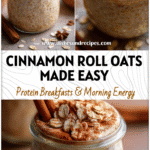 Creamy cinnamon roll protein oatmeal in a jar topped with oats and cinnamon for a Yummy Healthy Overnight Oats look